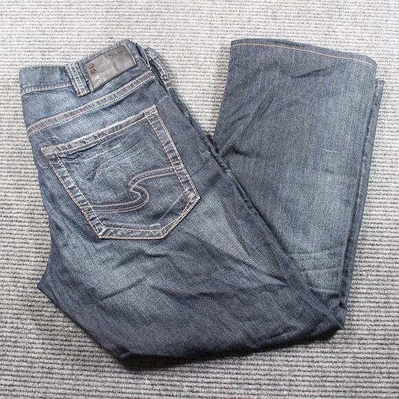 Silver Jeans Zac Jeans Mens 34x32 Blue Relaxed Straight Contrast Stitch - Picture 1 of 13